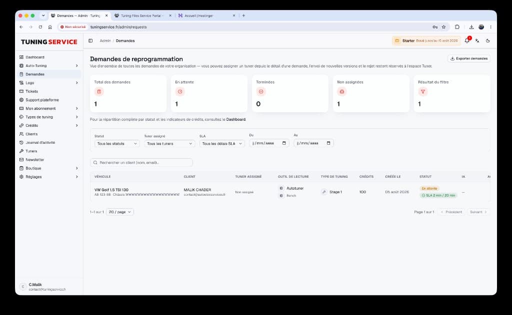 Liste des demandes de reprogrammation