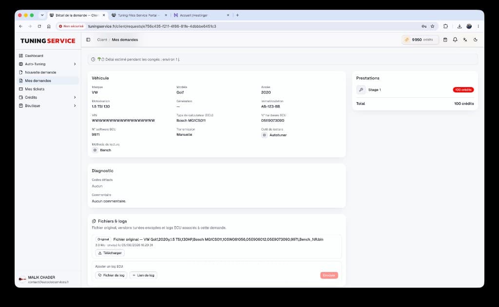 Vue client d'une demande en attente