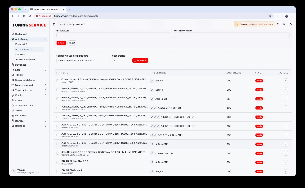 Scripts WinOLS : automatiser et organiser votre bibliothèque de solutions tuning avec Tuning File Service Portal